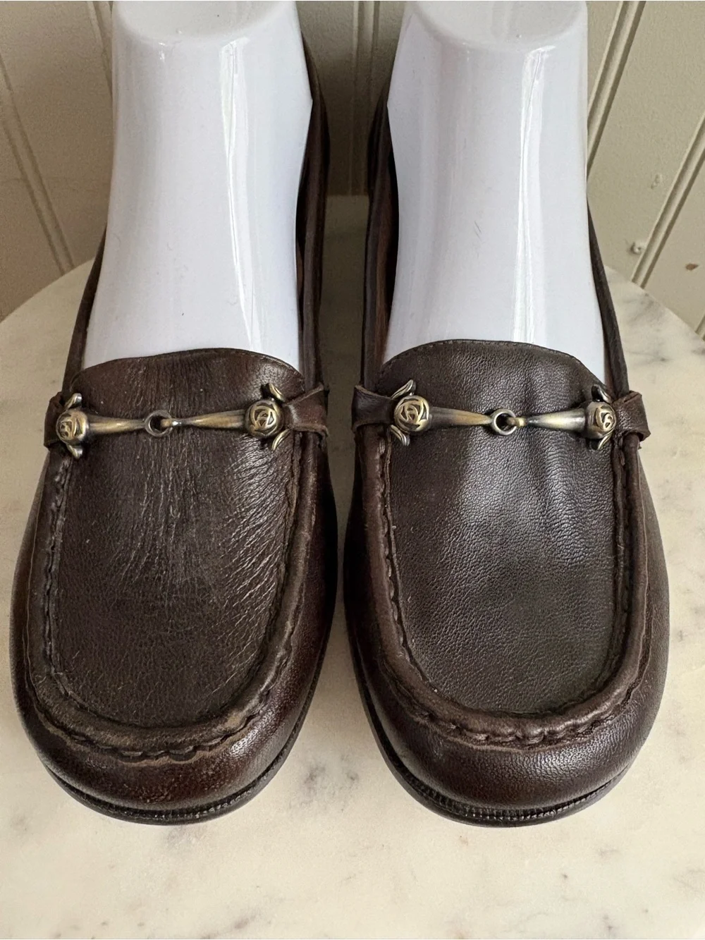 Taryn Rose Horsebit Wedge Loafers Women’s 8.5 Brown Leather Business Casual Prep